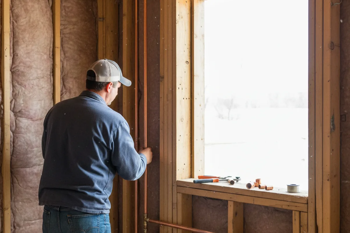 Licensed plumber running new copper supply lines in a Pride home