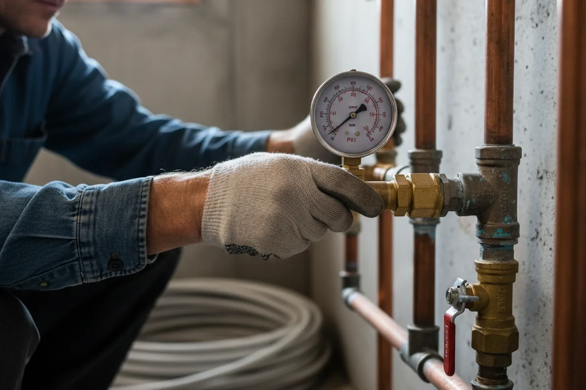 Pressure testing a repaired line during Water Line Repair in Pride